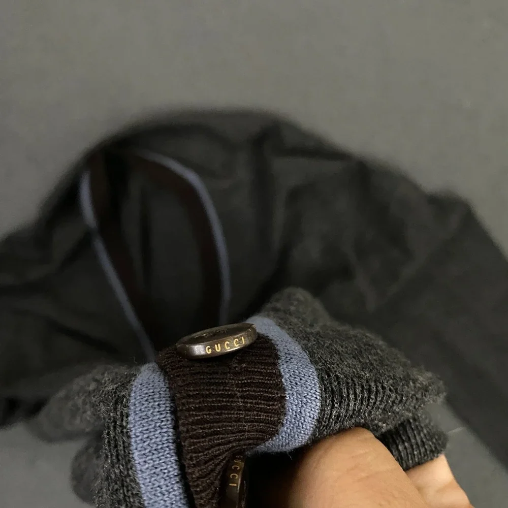 Gucci Cardigan Mens Large Charcoal Grey 100% Wool Knit Sweater Made in Italy